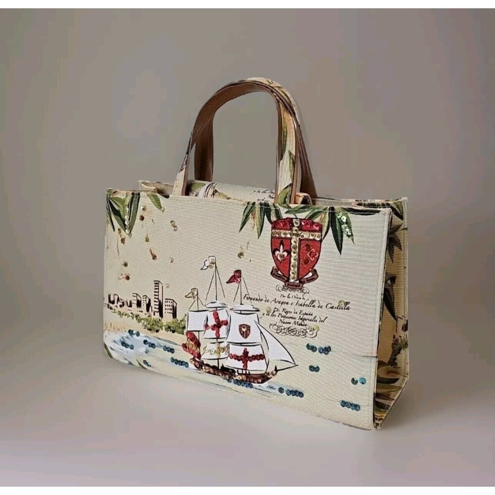 Canvas Sequined Purse Handbag Fernando & Isabella Ship Parrot - Picture 2 of 10